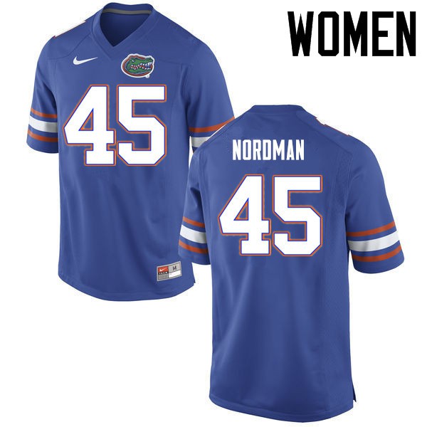 Florida Gators Women #45 Charles Nordman College Football Jersey Blue